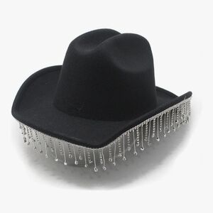 Black Cowboy Hat with Silver Fringe